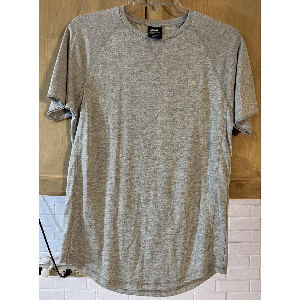 Publish T-Shirt Mens Medium Gray Raglan Sleeve Curved Hem Quill Logo